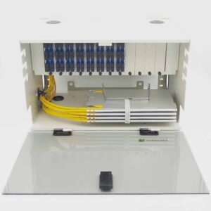 144 Port Rack Mount (6RU) w/12×12 SC Duplex Adapter Plates, w/6×24 Fiber Splice Trays, 3 Meter Pigtails