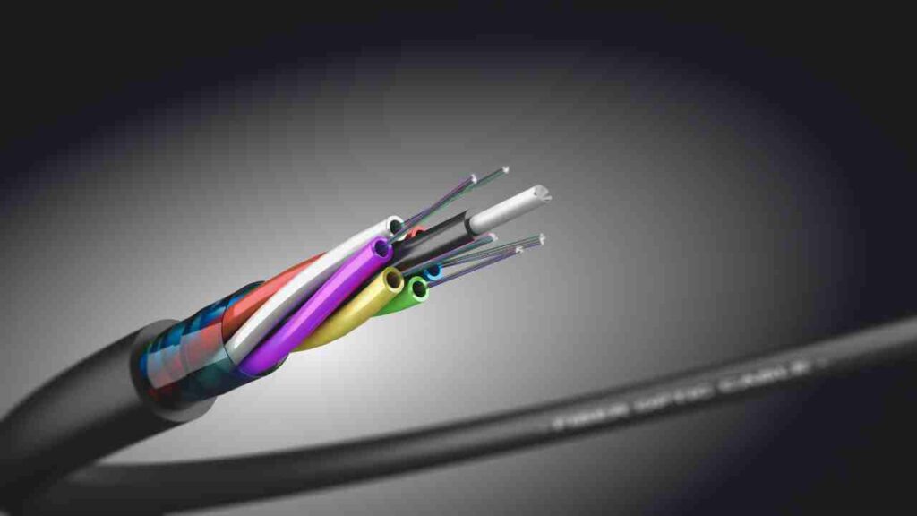 A close-up view of a cable showcasing multiple colored wires intertwined together.