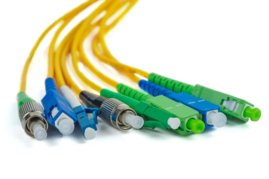 Fiber optic patch cord cables on white background