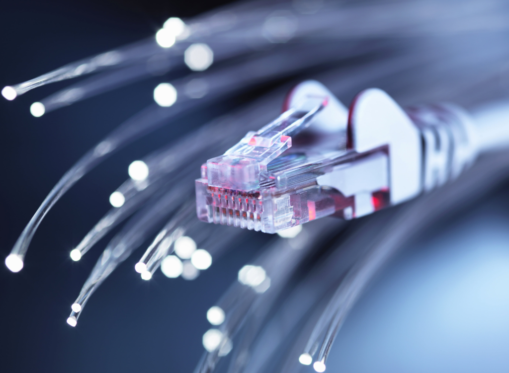 Internet network connector with fiber optics.